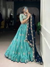 Blue Colour Slab Silk With Sequins And Thread Embroidery Work Lehenga With Blouse And Dupatta LNB1443 